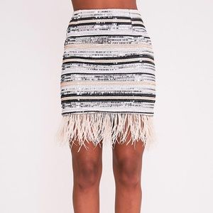 Elva Nude Feather Trim Sequin Skirt
